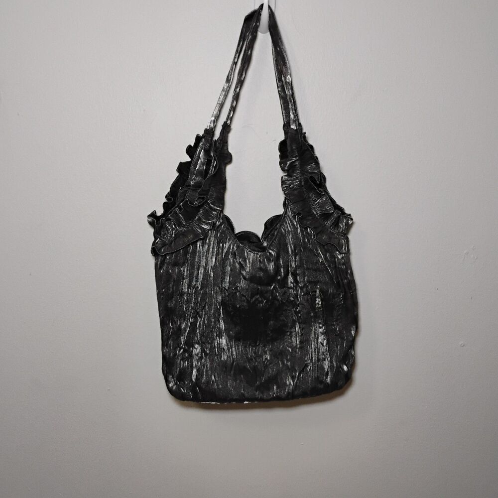 Metallic Crinkled Rose Sack Shoulder Bag Futuristic Space Cadet Coquette Fantasy - Picture 2 of 7